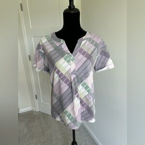 Women’s Christopher & Banks Purple & Green Plaid‎ Short Sleeve